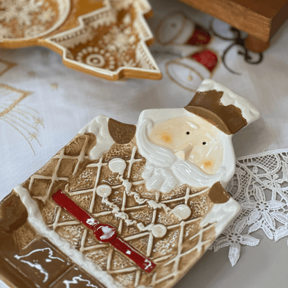 Travessa Natalina Quebra Nozes Gingerbread de Cerâmica 28x16cm