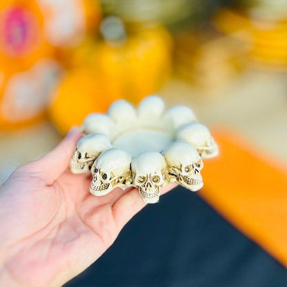 Enfeite Decorativo  de Resina - Porta Vela Caveiras Halloween