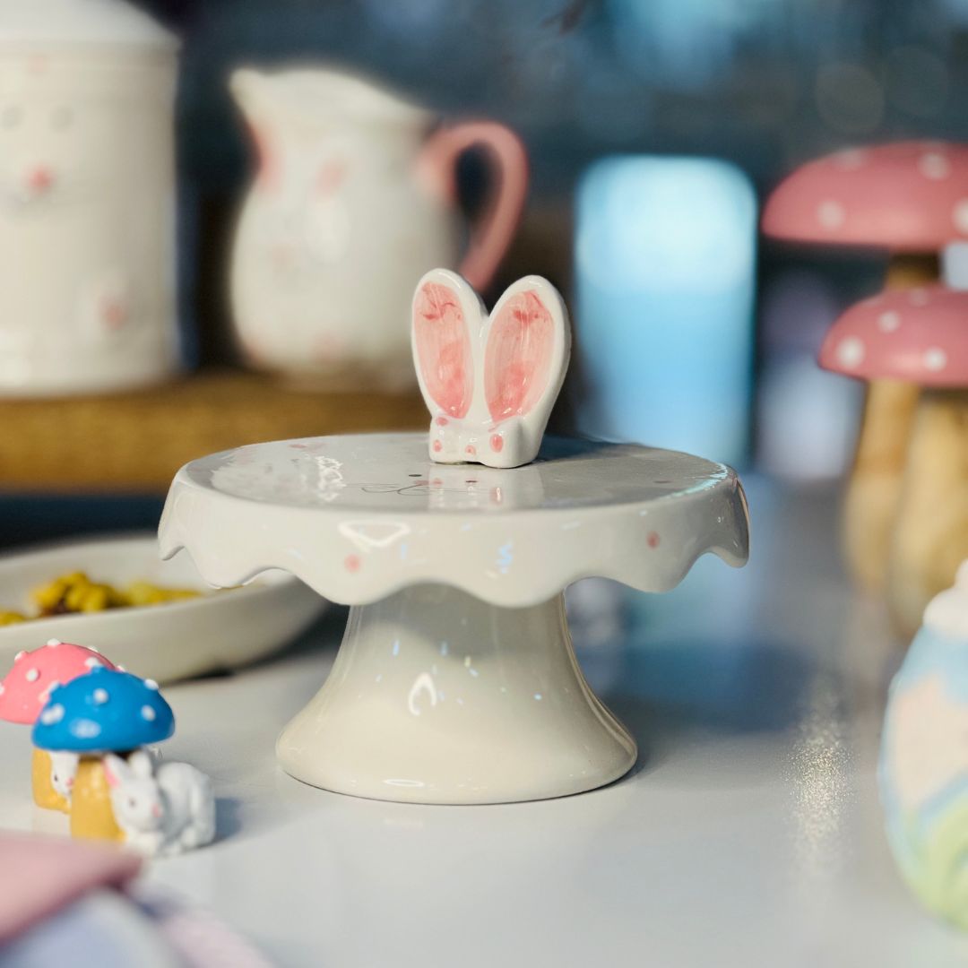 Prato Para Docinhos Coelhinho Com Orelha - 15cm (Branco e Rosa)