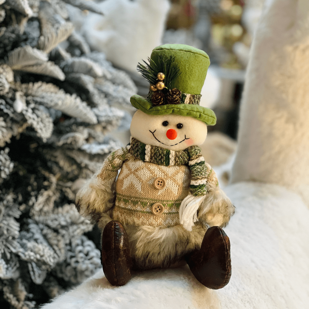 Boneco de Neve Natalino Sentado Verde 25cm