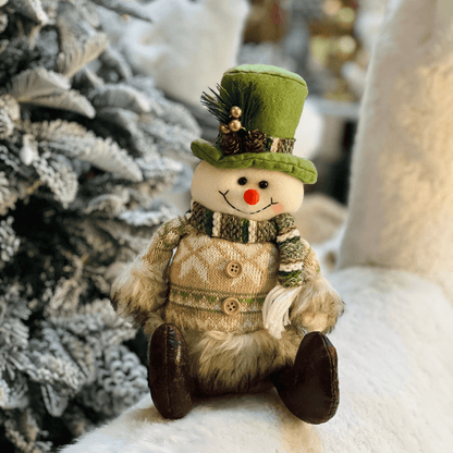 Boneco de Neve Natalino Sentado Verde 25cm