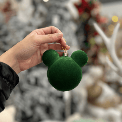 Jogo 4 Bolas Natalinas Mickey Verde Veludo 8cm