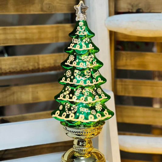 Árvore Decorativa Natalina com LED Verde e Dourado – 35,5cm
