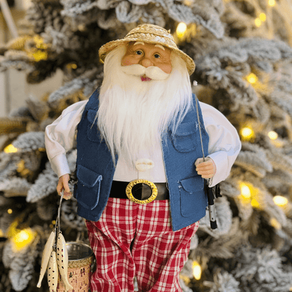 Papai Noel Pescador Vermelho e Azul 40cm