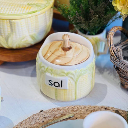 Saleiro Milho Com Tampa Madeira Decorado Pintado a Mão