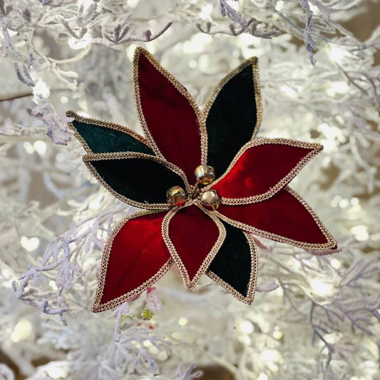 Haste Poinsettia Verde e Vermelha com Guizo – 35x27cm