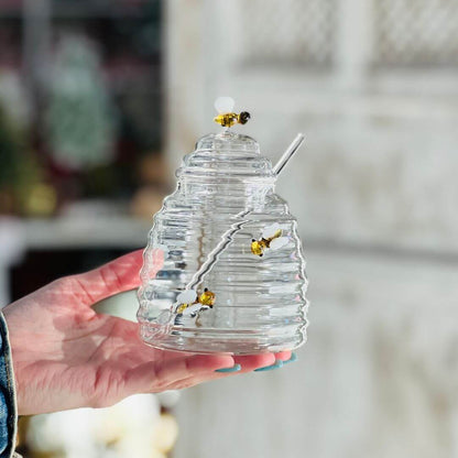 Açucareiro de Vidro Com Colher e Tampa Lovely Bee - 470ml