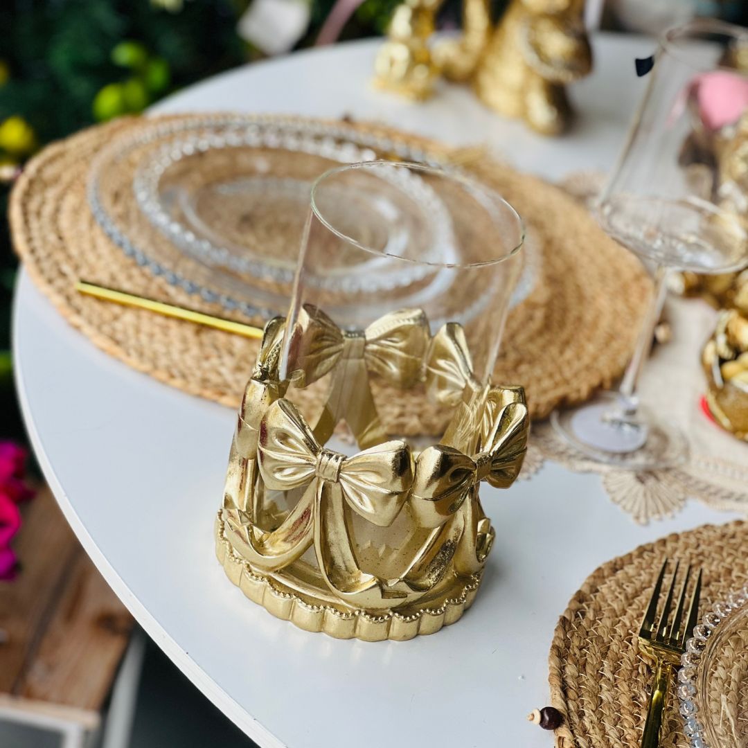 Porta Vela Ouro Com Laços - 19cm