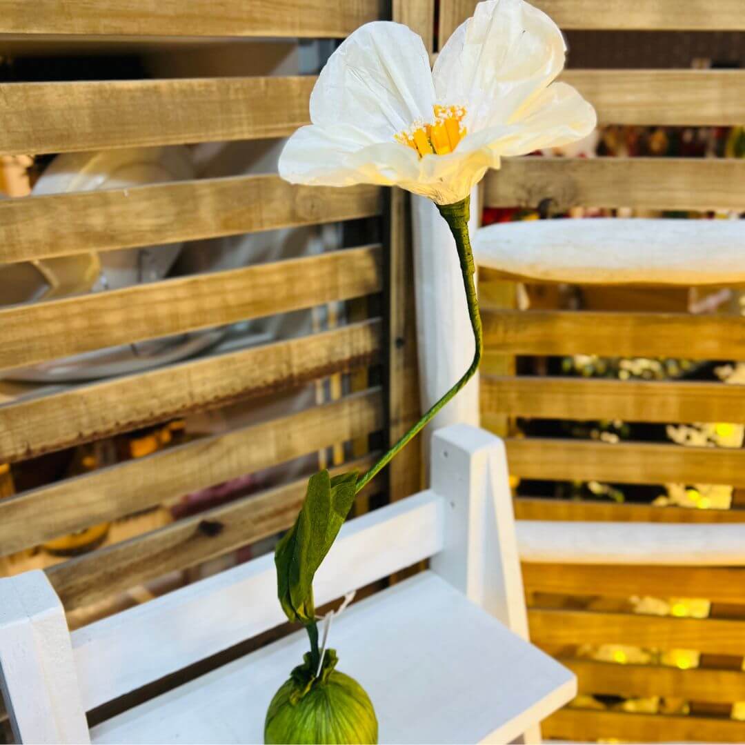 Flor Decorativa Papoula Branca – 53cm