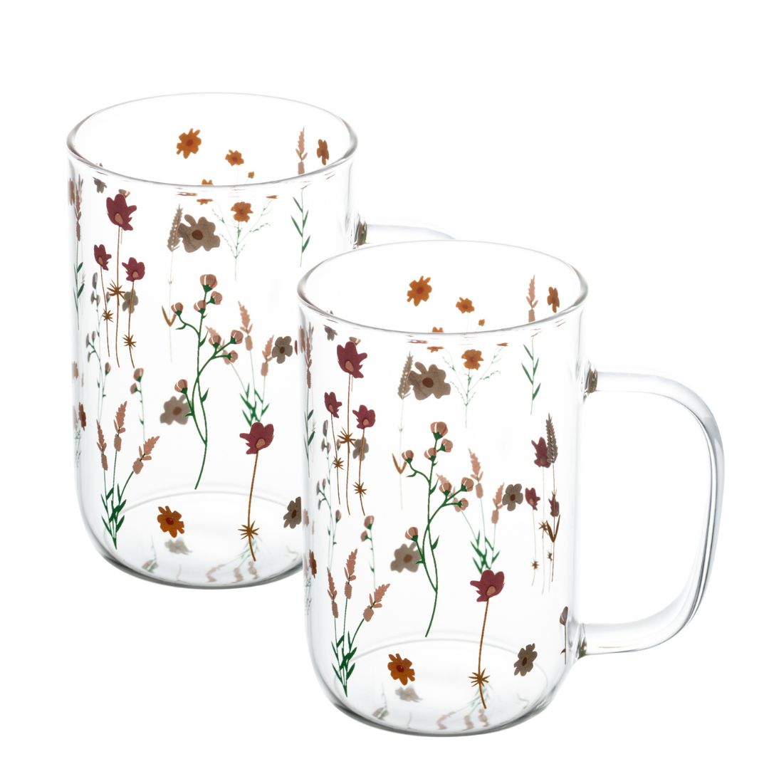 Conjunto de 2 Canecas Vidro Borossilicato Flores - 280ml