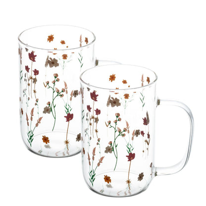 Conjunto de 2 Canecas Vidro Borossilicato Flores - 280ml