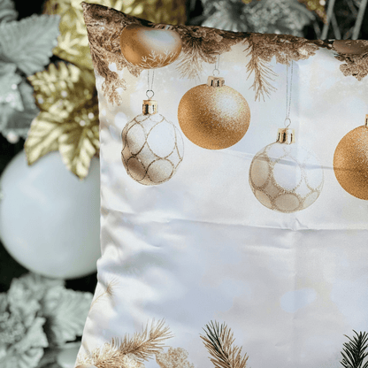 Capa de Almofada Natalina Bolas Dourado e Branco 43cm