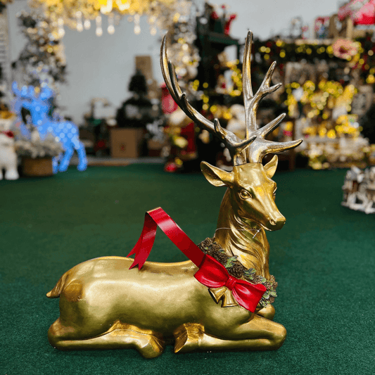 Rena Dourada Deitada com Laço – 75cm