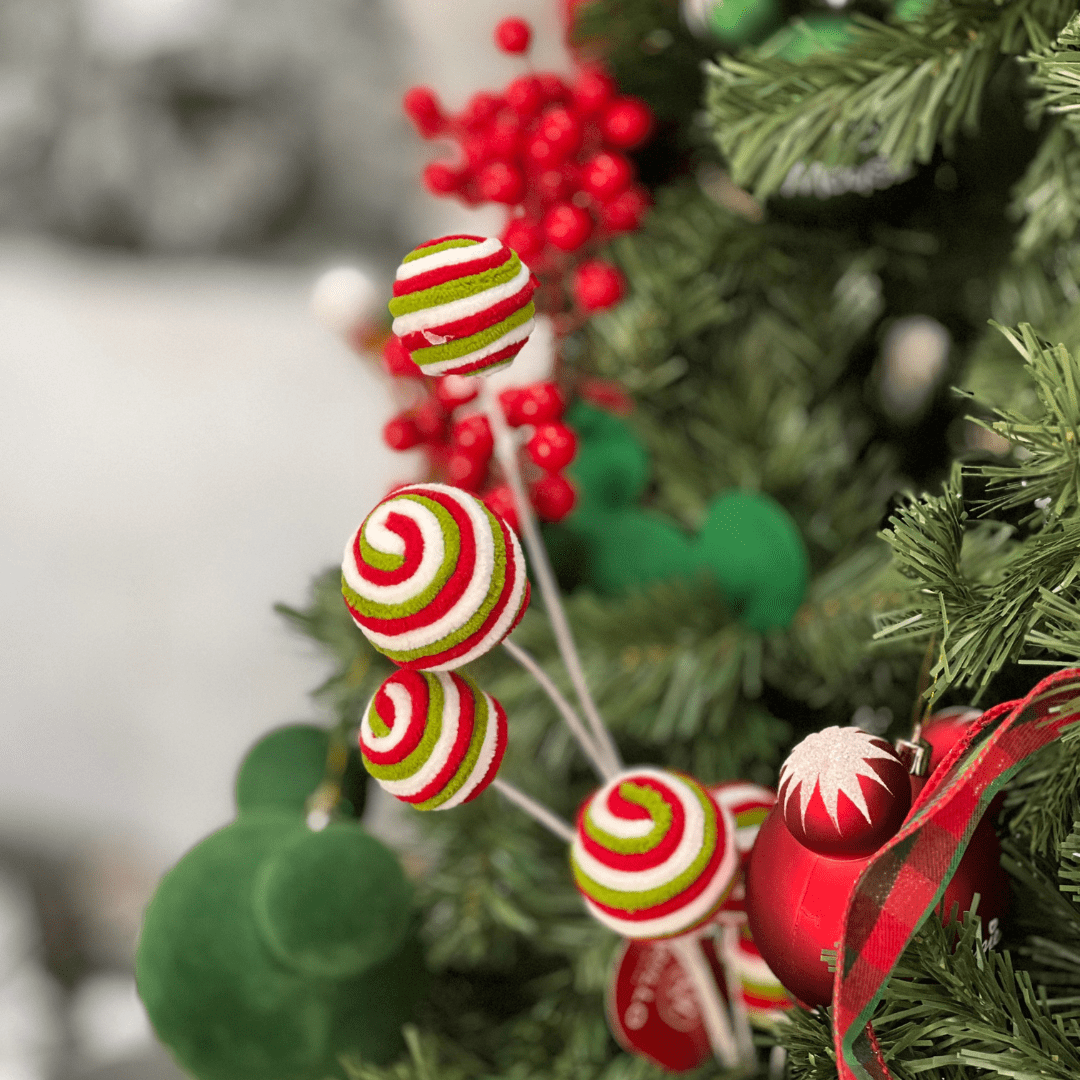 Galho Natalino Candy Verde, Vermelho e Branco 61cm