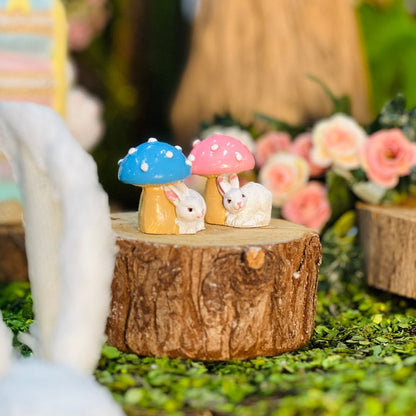 Jogo 2 Peças Cogumelo Decorativo Com Coelho - 4,3x3,5x4cm Rosa