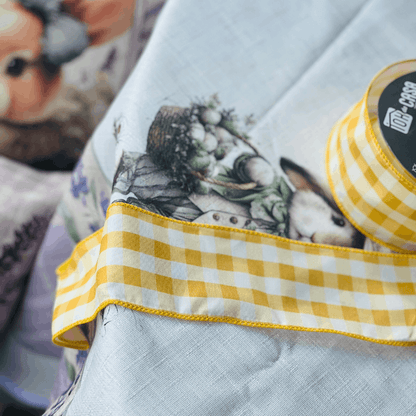 Fita Decorativa Aramada Xadrez Amarelo 6,3cm x 9,14m