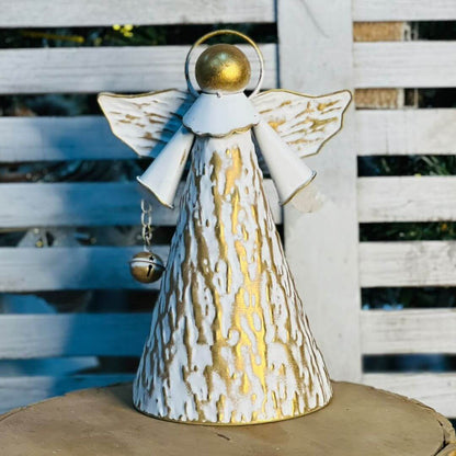 Enfeite Anjo com Guizo Branco e Dourado – 34cm