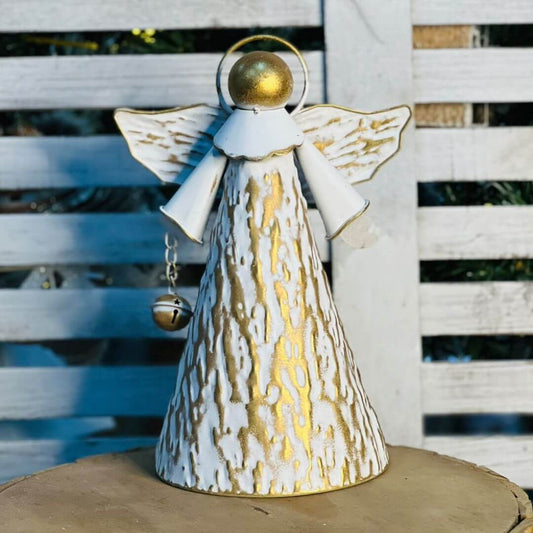 Enfeite Anjo com Guizo Branco e Dourado – 34cm