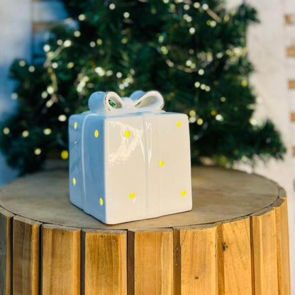 Caixa de Presente  Natal Decorativo Branca C/led - 13,2x11,4x11cm