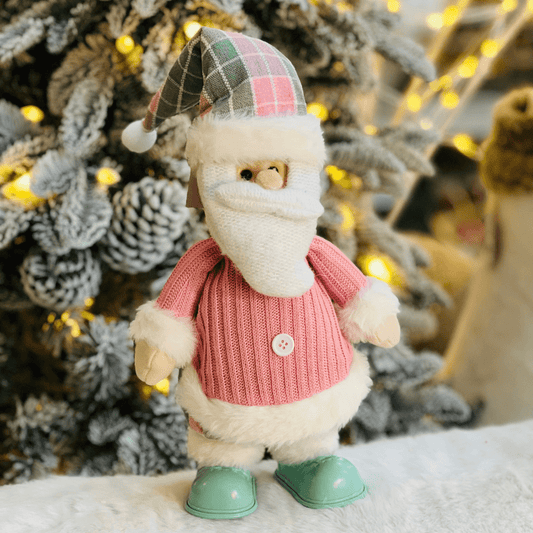 Papai Noel Rosa e Verde Com Led e Movimento 38cm