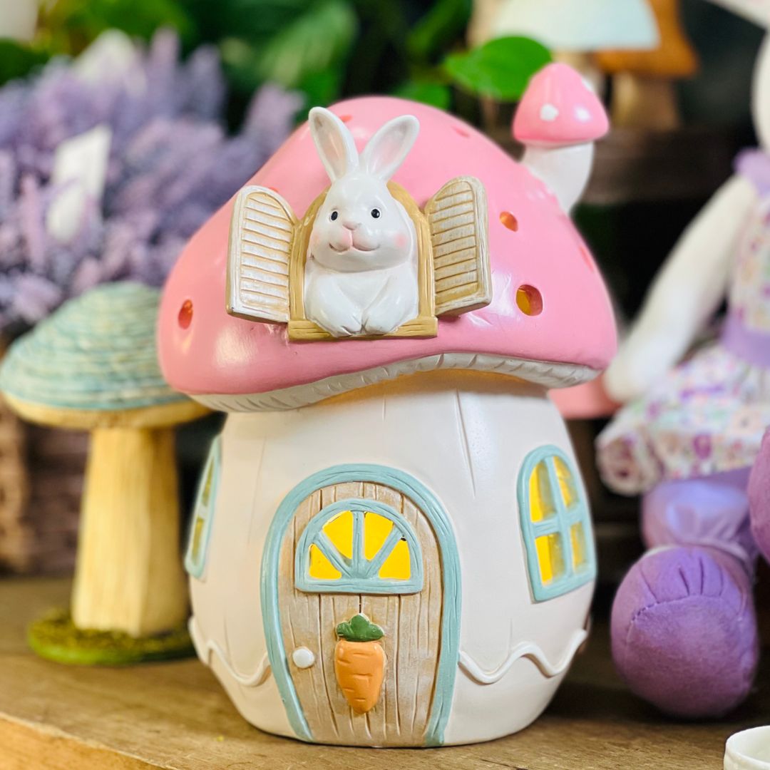 Casa Coelho de Cogumelo Com Led - 29cm