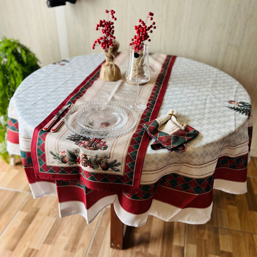 Toalha de Mesa Redonda Natalina Quebra-Nozes – 1,80m
