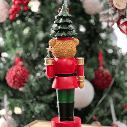 Urso Natalino Quebra Nozes Vermelho e Verde de Resina 51,5x16,5cm