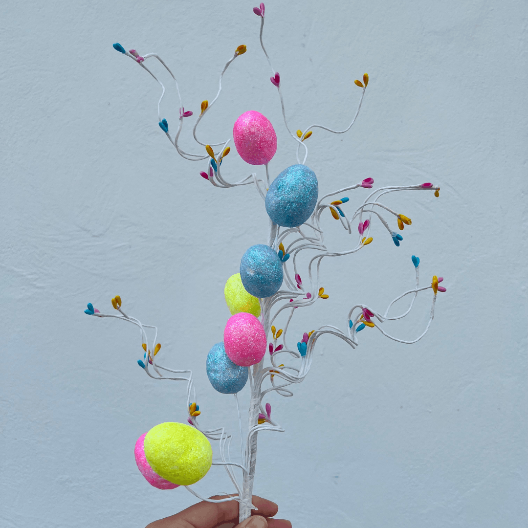 Haste de Ovos Coloridos Com Glitter 65cm