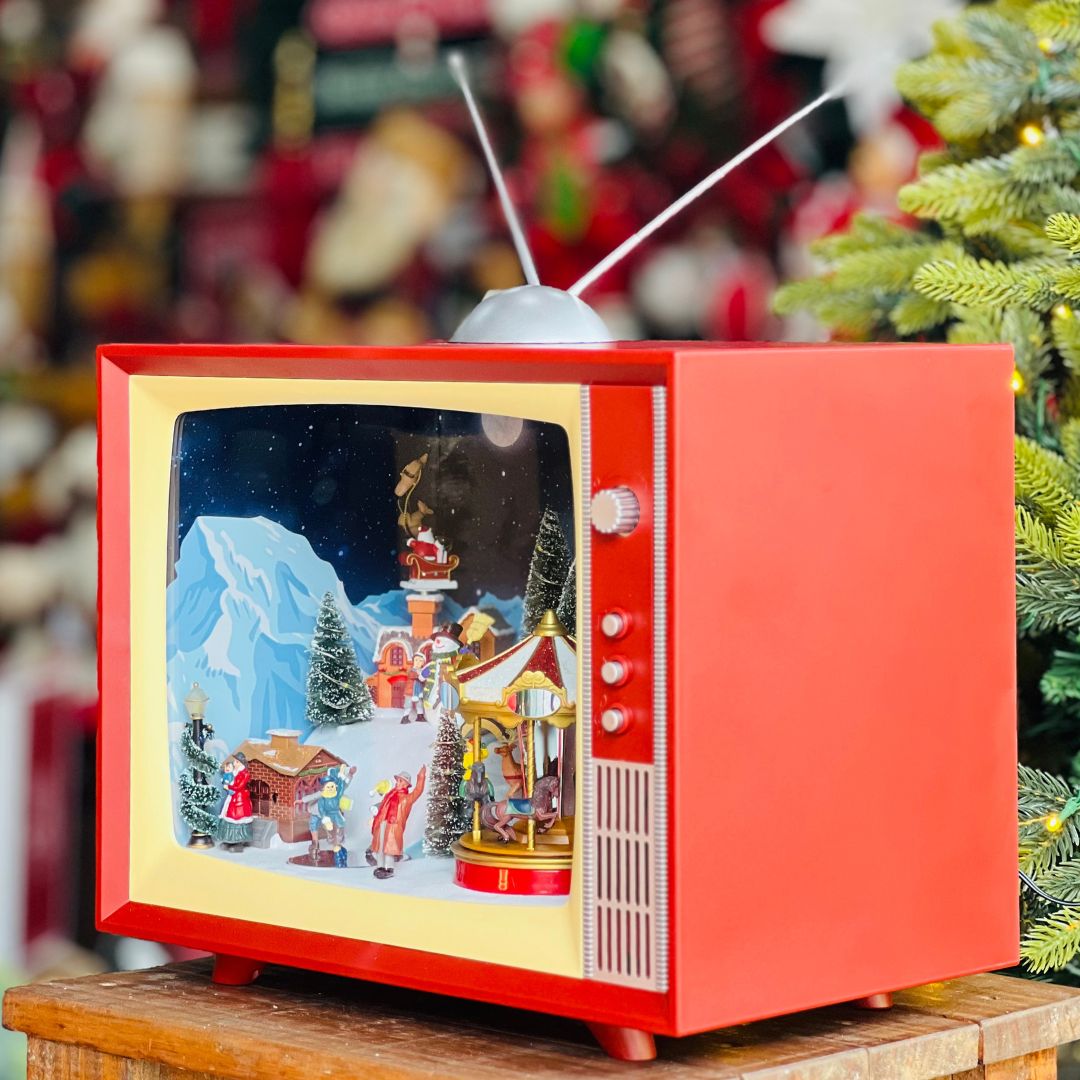 TV Natalina Com Luzes, Movimento e Som - 37,34x23,1x45cm