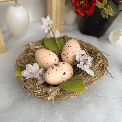 Ninho Decorativo Com Ovos Rosa 12cm