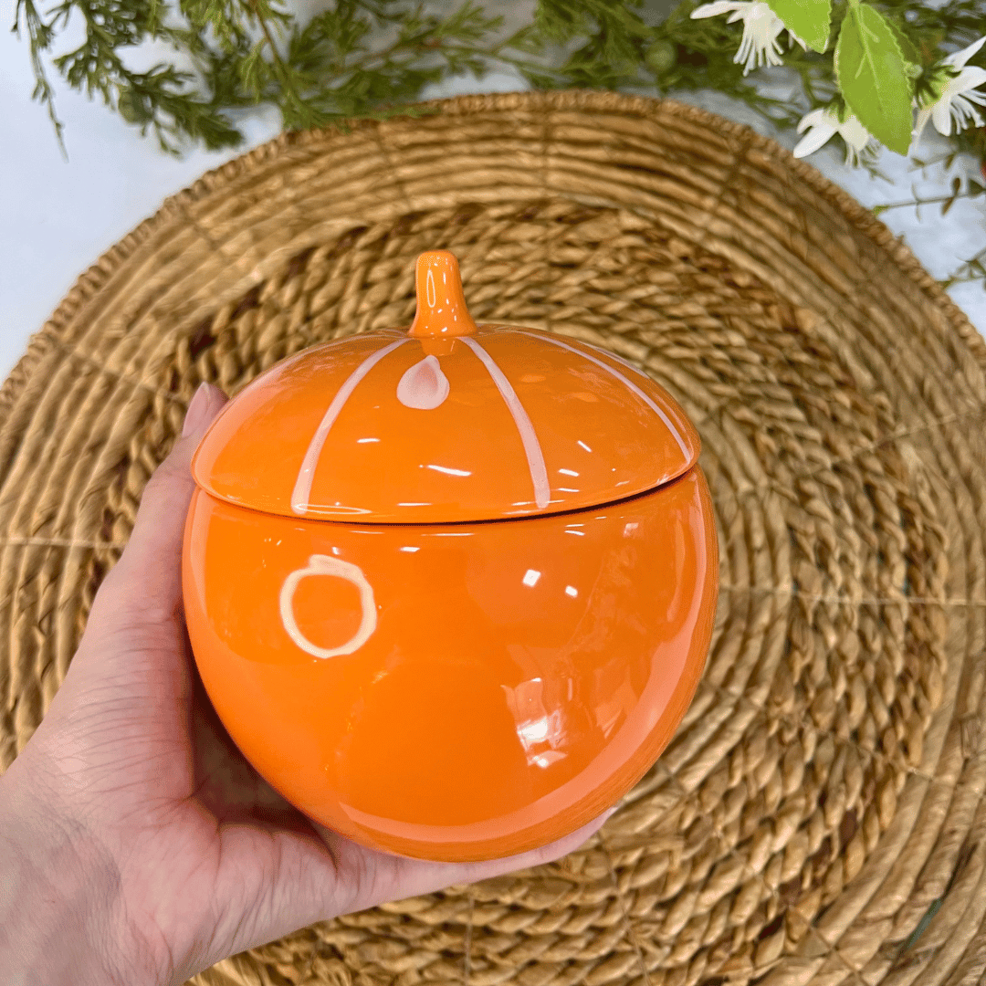 Pote Laranja Com Tampa Tutti-frutti de Cerâmica 730ml - 15x13cm