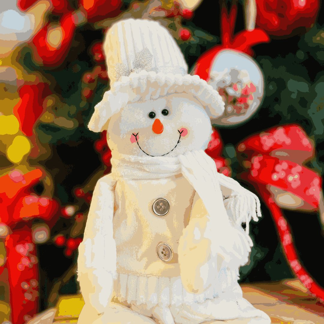 Boneco de Neve Sentado Branco e Prata de Pelúcia 60x23cm