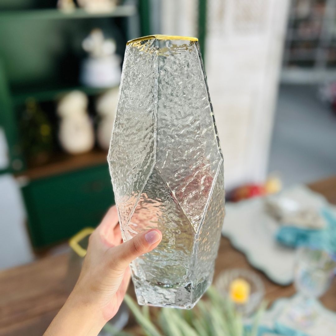 Vaso de Vidro Com Borda Dourada Taj - 13x28,5cm