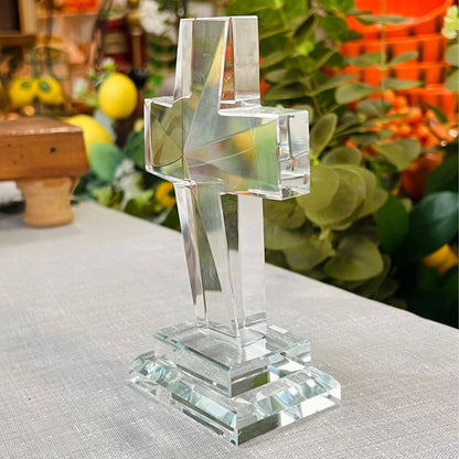 Crucifixo em Cristal Lapidado com Base - 14cm