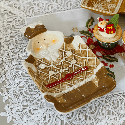 Travessa Natalina Quebra Nozes Gingerbread de Cerâmica 28x16cm
