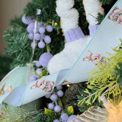 Fita de Páscoa Aramada Coelho Com Listras Verdes 6,3cm x 9,14m