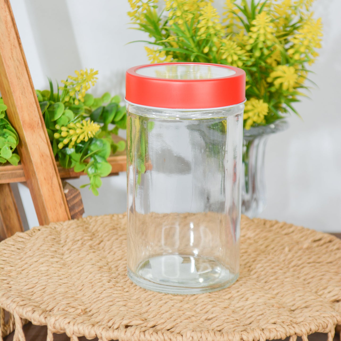 Pote de Vidro Borossilicato Transparente Com Tampa de Acrilico Gastro Vermelha 500ml