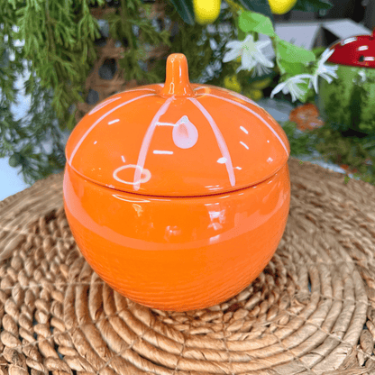Pote Laranja Com Tampa Tutti-frutti de Cerâmica 730ml - 15x13cm