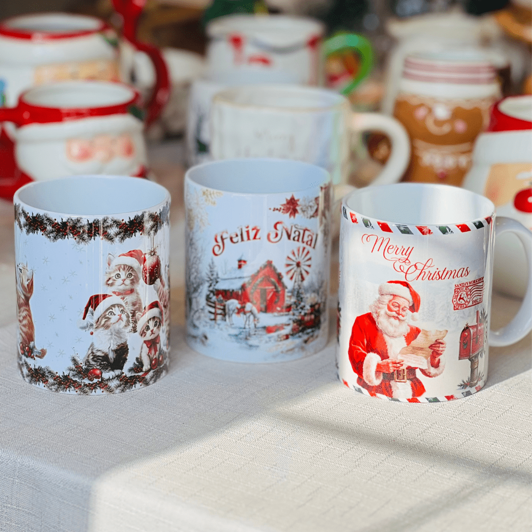 Caneca Celeiro Natalino de Porcelana 300ml