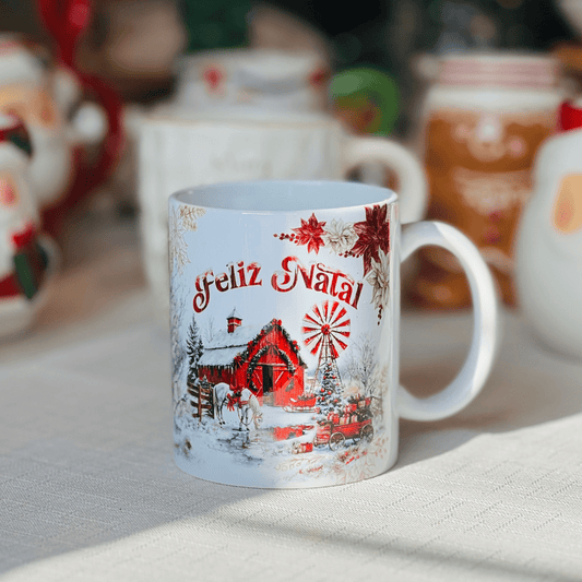 Caneca Celeiro Natalino de Porcelana 300ml