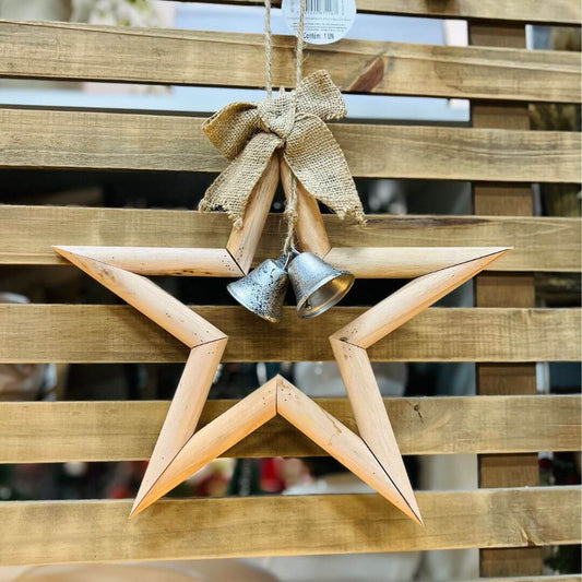 Estrela Decorativa com Laço e Sino | 32 cm