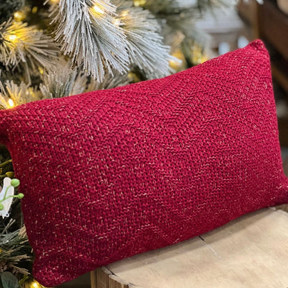 Almofada Tricot Maxi Chevron Vermelho Bordo Com Lurex 35x55cm