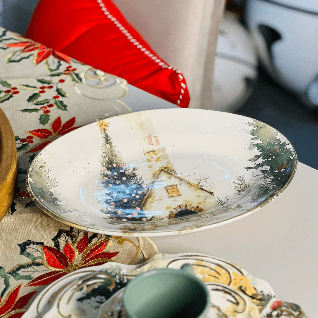 Travessa Pequena Noite de Neve de Cerâmica 33x23x5cm