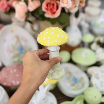 Mini Cogumelo Decorativo Amarelo Pastel - 14,5cm
