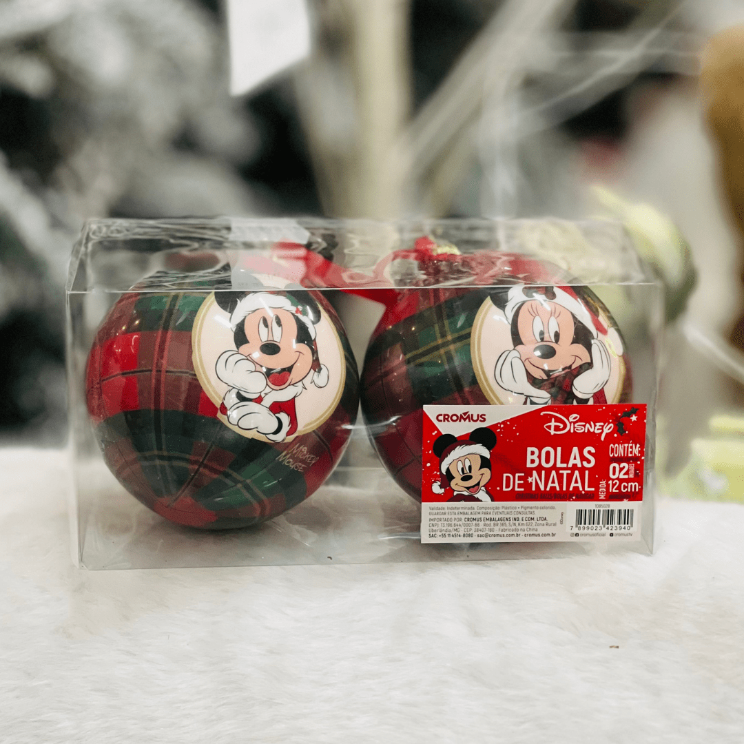 Jogo 2 Bolas Natalinas Mickey e Minnie Xadrez 12cm
