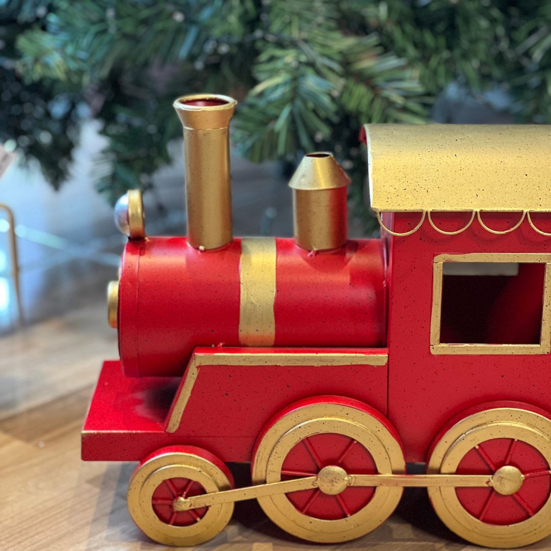 Treno Metal 91x38cm Vermelho Dourado