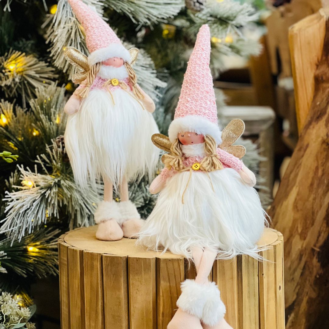 Fadinha de Natal Rosa Com Branco - 47cm