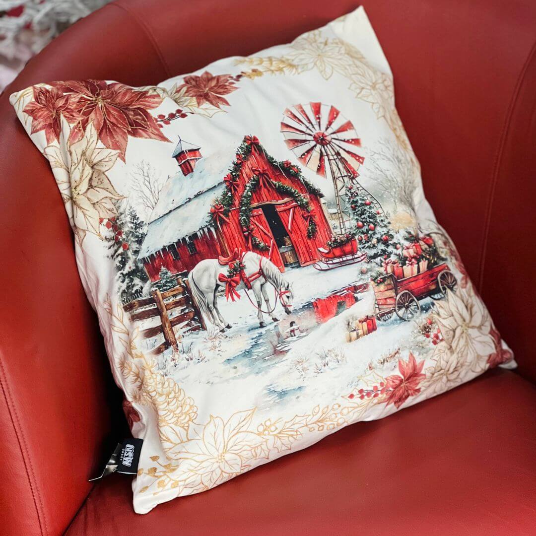 Capa de Almofada Luxor Natal Celeiro – 50x50cm