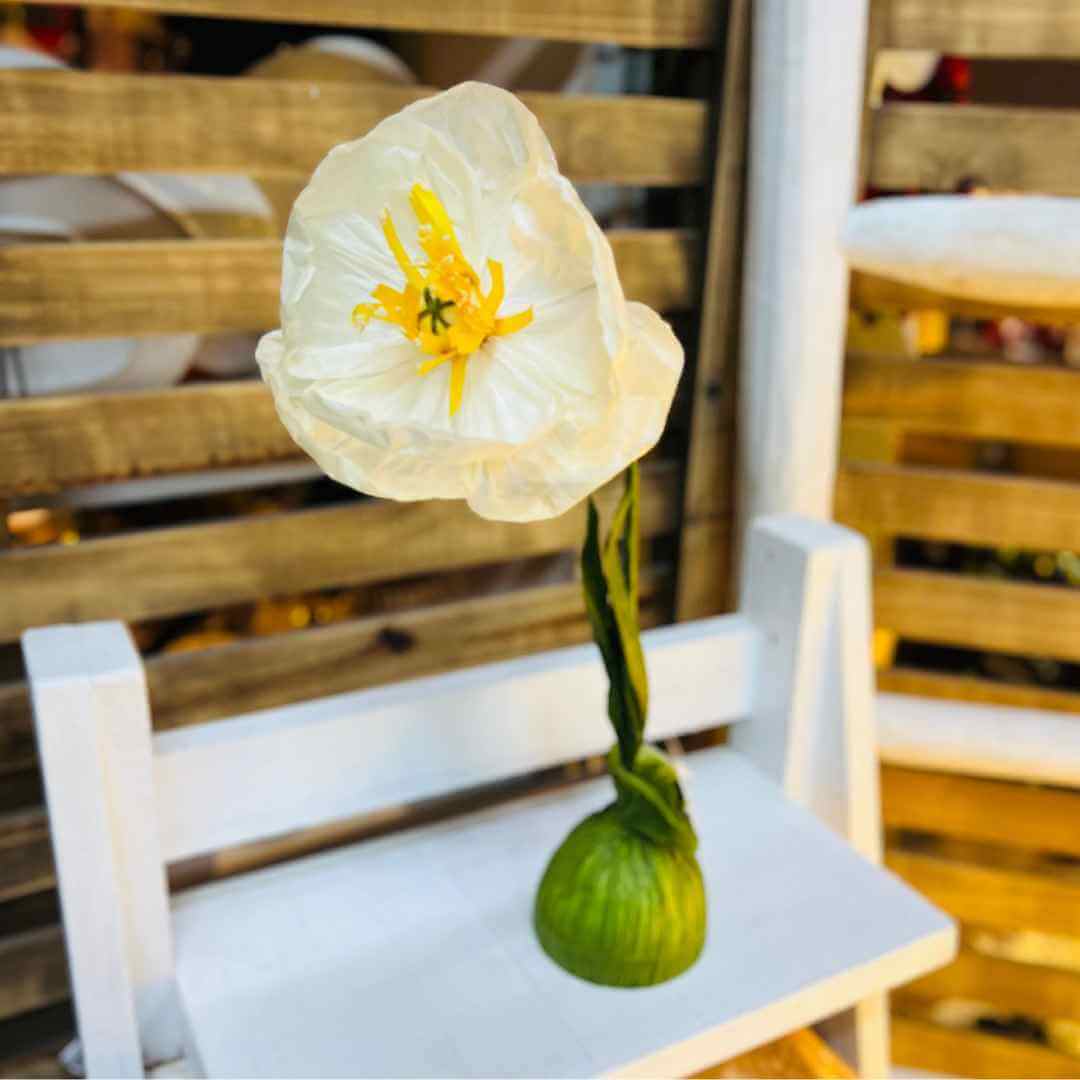 Flor Decorativa Papoula Branca – 40cm