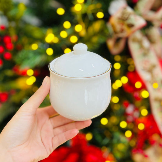 Açucareiro Branco Com Borda Dourada - 300ml